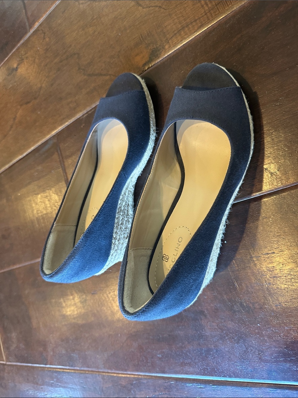 Bandolino Navy Peep-Toe Espadrille Wedges